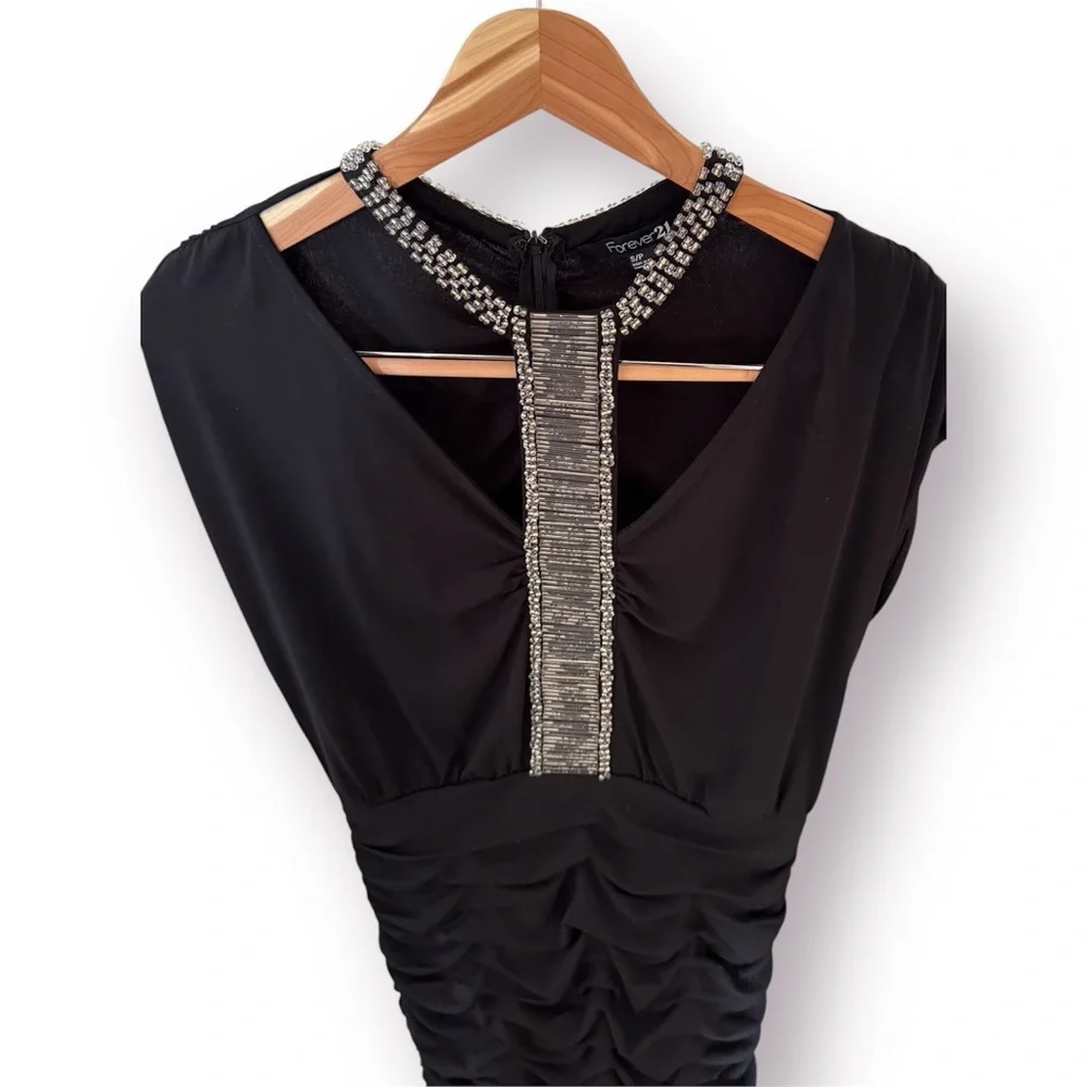 🛍️SALE🛍️ Forever 21 Jeweled Neckline Black Mini Dress - Picture 4 of 9
